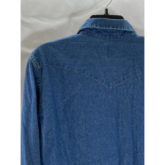 WRANGLER Men's Dark Blue Denim Regular-Fit Distressed Button-Up Shirt SZ 15.5 33 - Picture 4 of 14
